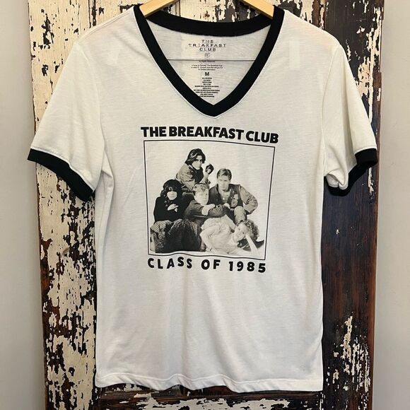 Women’s The Breakfast Club Retro V-neck Ringer T-shirt. Size Medium. Brat pack - Picture 1 of 7